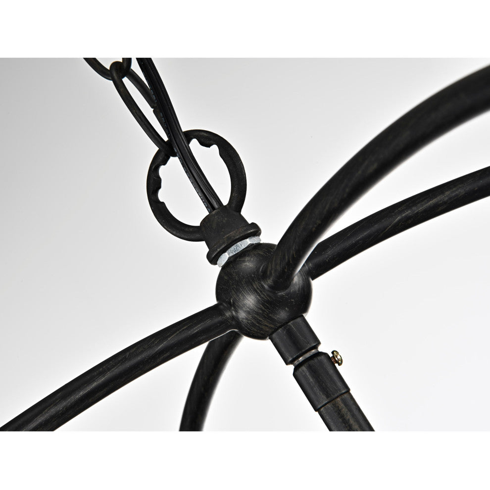 Ellen Antique Black Metal Fabric Shade Wood Chandelier