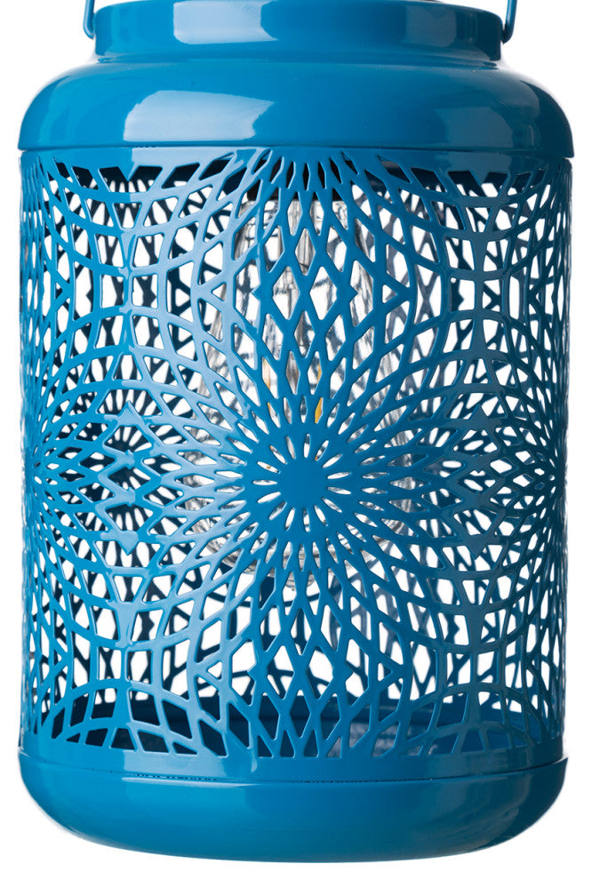8.75"H Blue Metal Cutout Solar Powered  Lantern