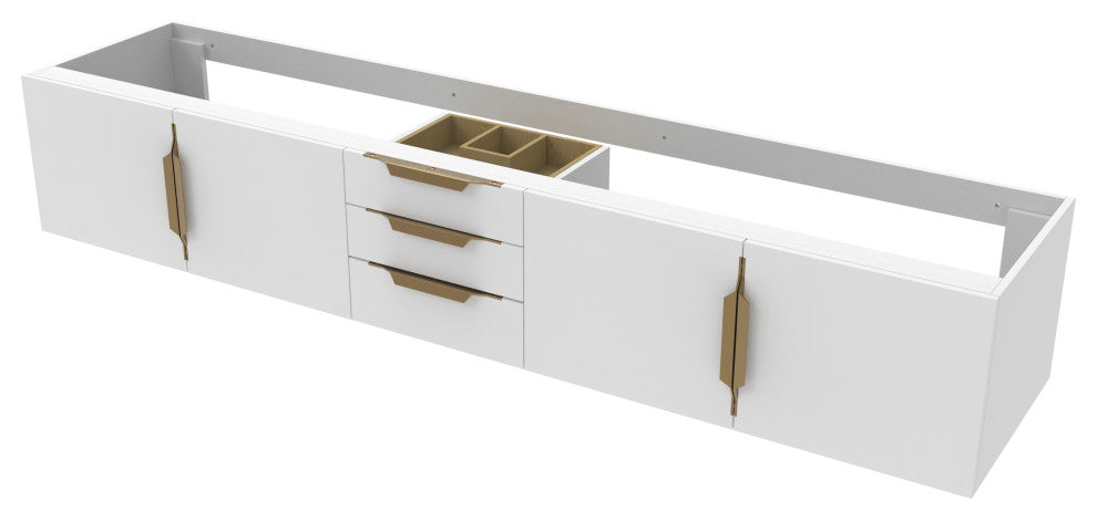 CastelloUSA Alpine 84" Wall Mounted Vanity, Base Only, White, Gold Handles