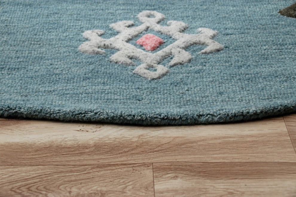 7" Round Blue Minimal Design Area Rug