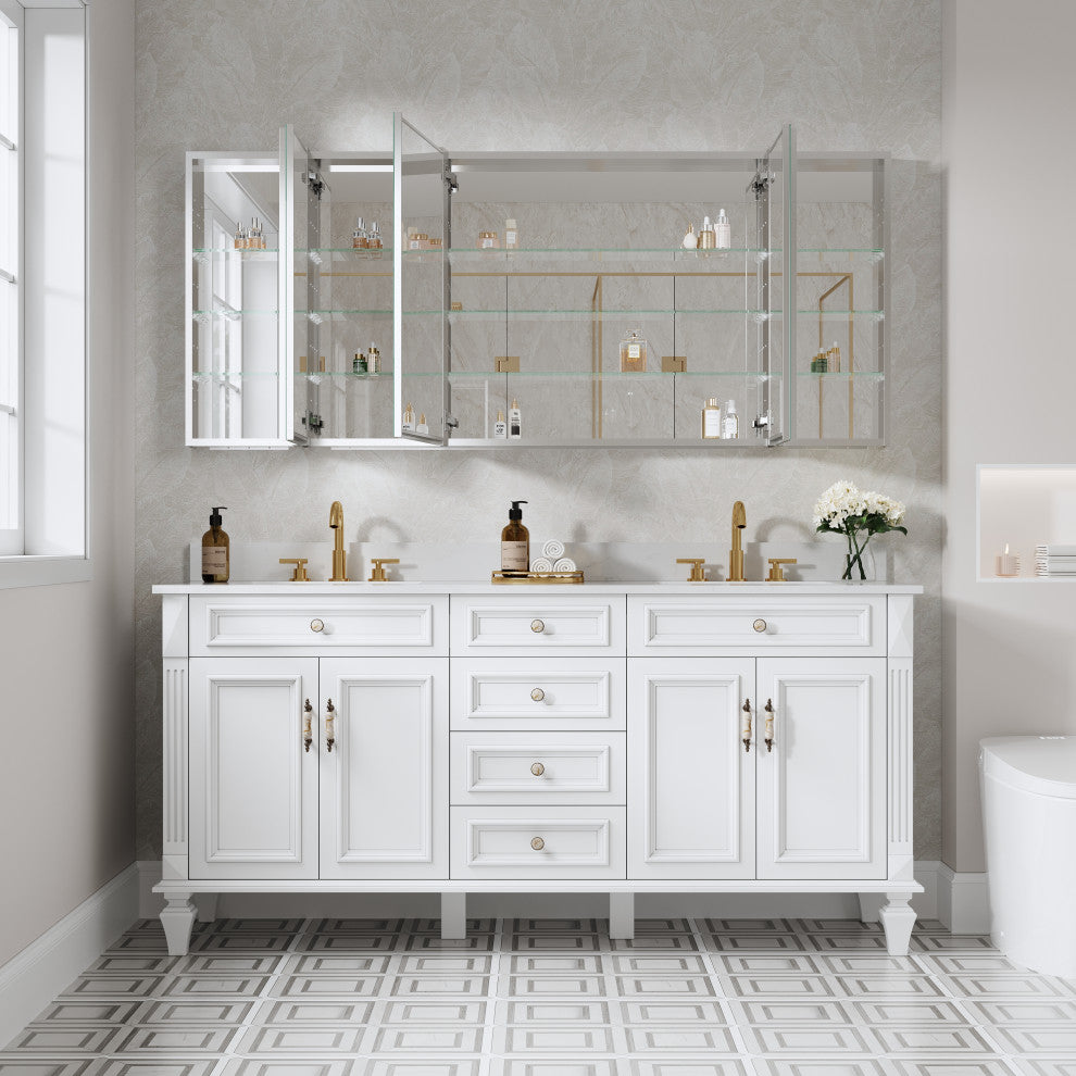 Recessed/Surface Mount Bathroom Medicine Cabinet, Reverse Installation, 72"x30"-
