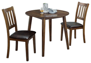 3 Piece Round Dining Table Set with 2 Chairs, Walnut And Dark Brown