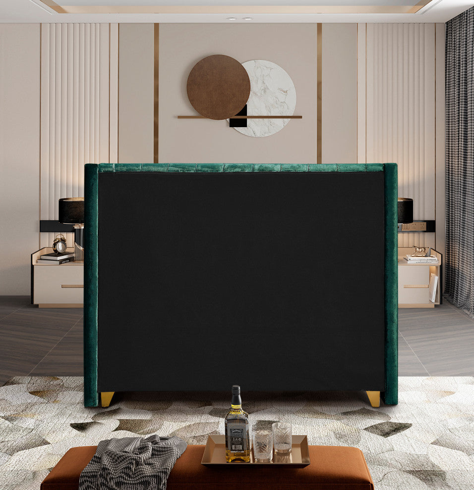 Barolo Velvet Upholstered Bed, Green, Full