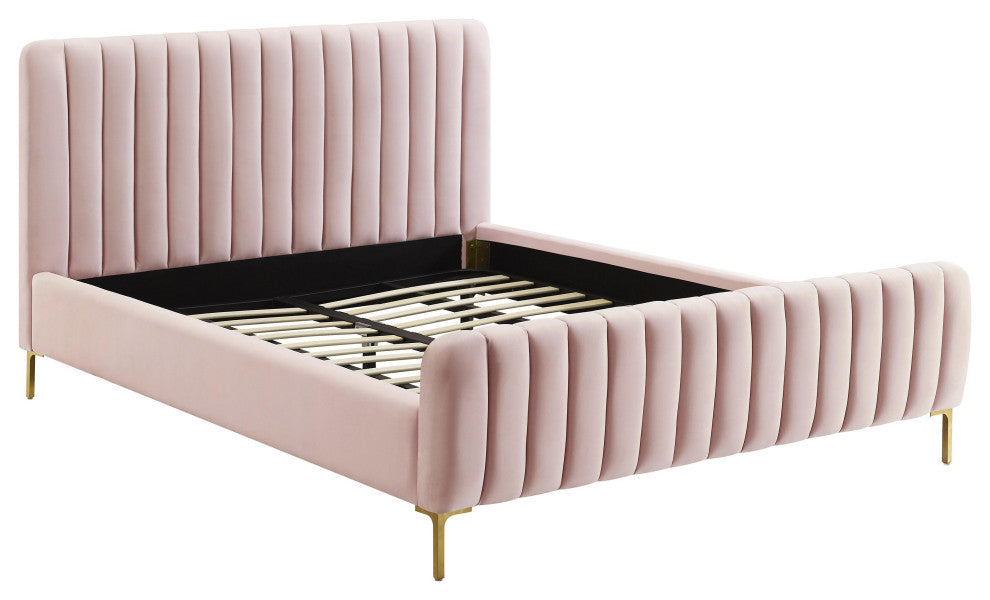 Angela Velvet Upholstered Bed, Blush, Queen