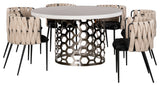 Laguna Silver and White Round 54" Dining Table With 6 Chairs, Black and White