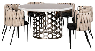 Laguna Silver and White Round 54" Dining Table With 6 Chairs, Black and White