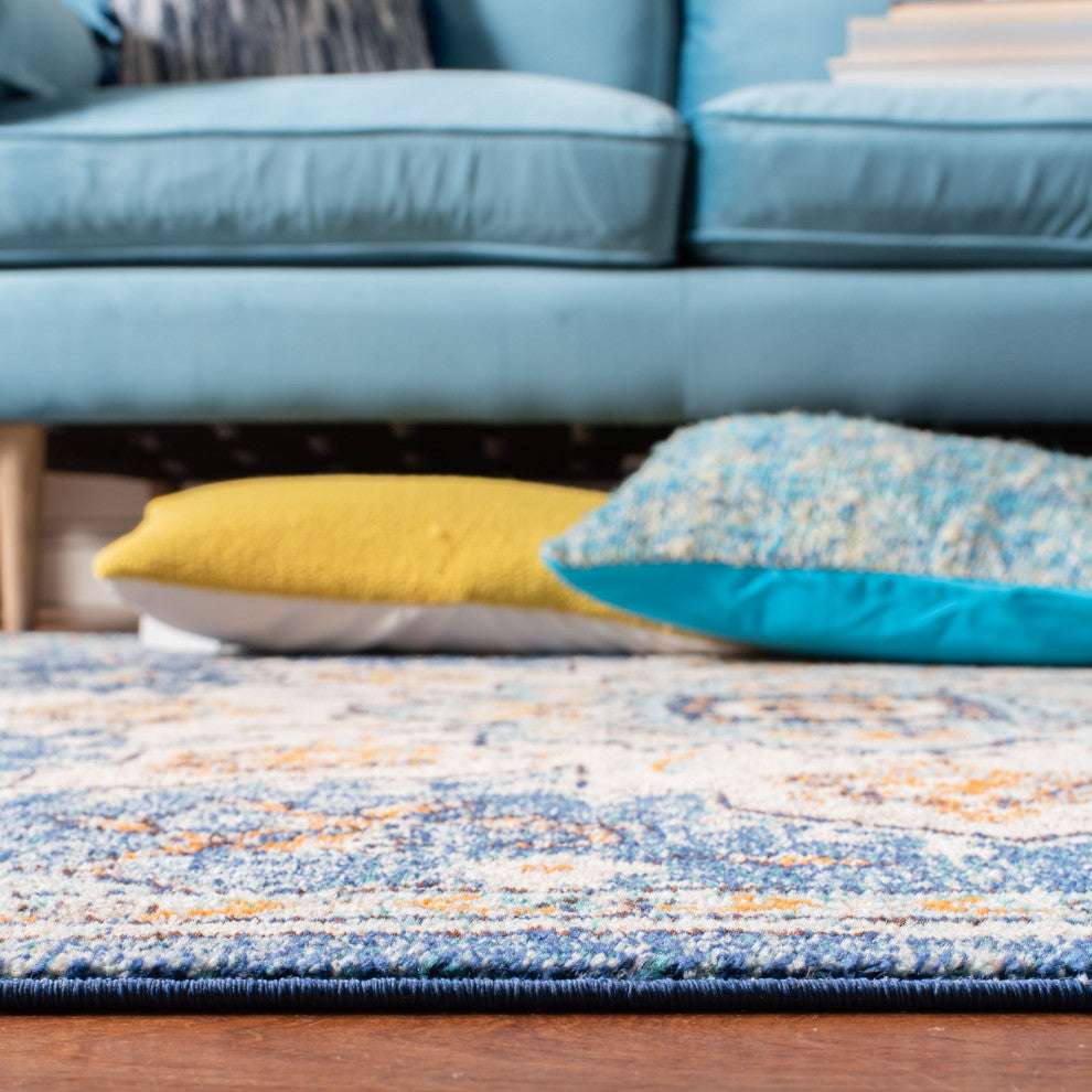 Safavieh Madison Mad473M Traditional Rug, Blue and Light Blue, 2'2"x20'0" Runner