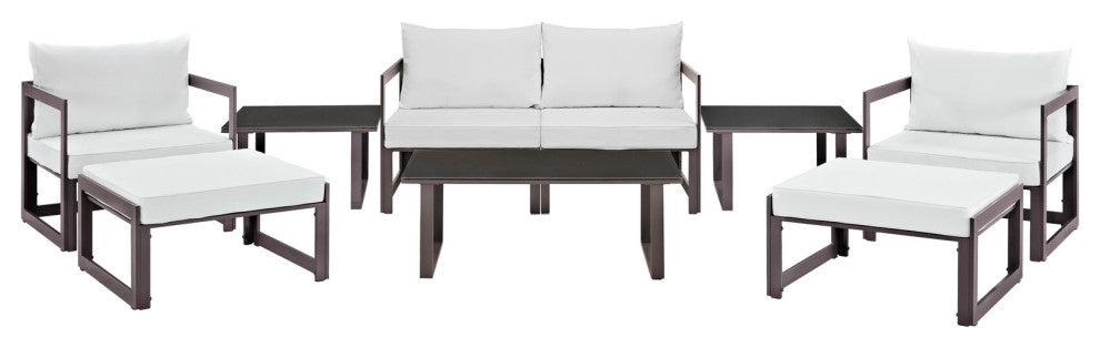 Modway Fortuna 9 Piece Outdoor Patio Sectional Sofa Set, Brown White