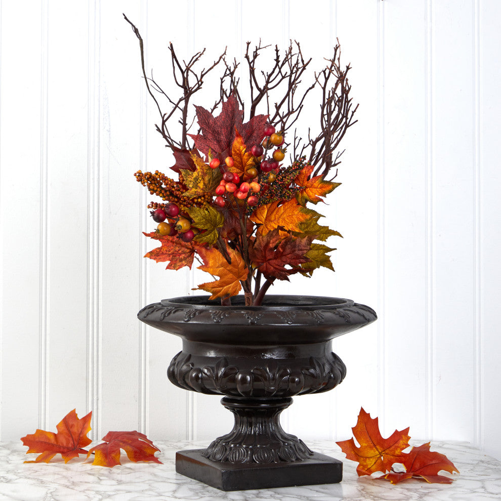 20" Maple Leaf and Berries Artificial Flower Bouquet, Set of 3