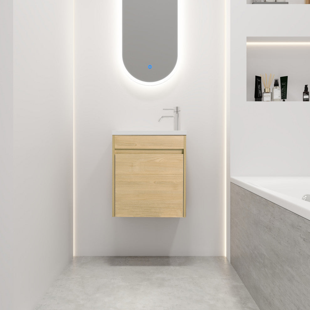 16" Plywood Wall Mounted Bath Vanity Set, Integrated Resin Sink