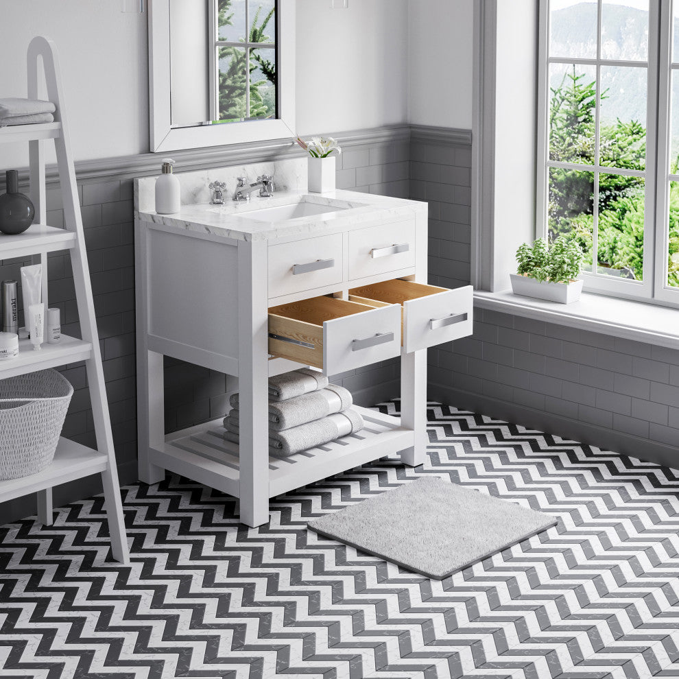 Madalyn Pure White Bathroom Vanity, Pure White, 30" Wide, No Mirror, No Faucet