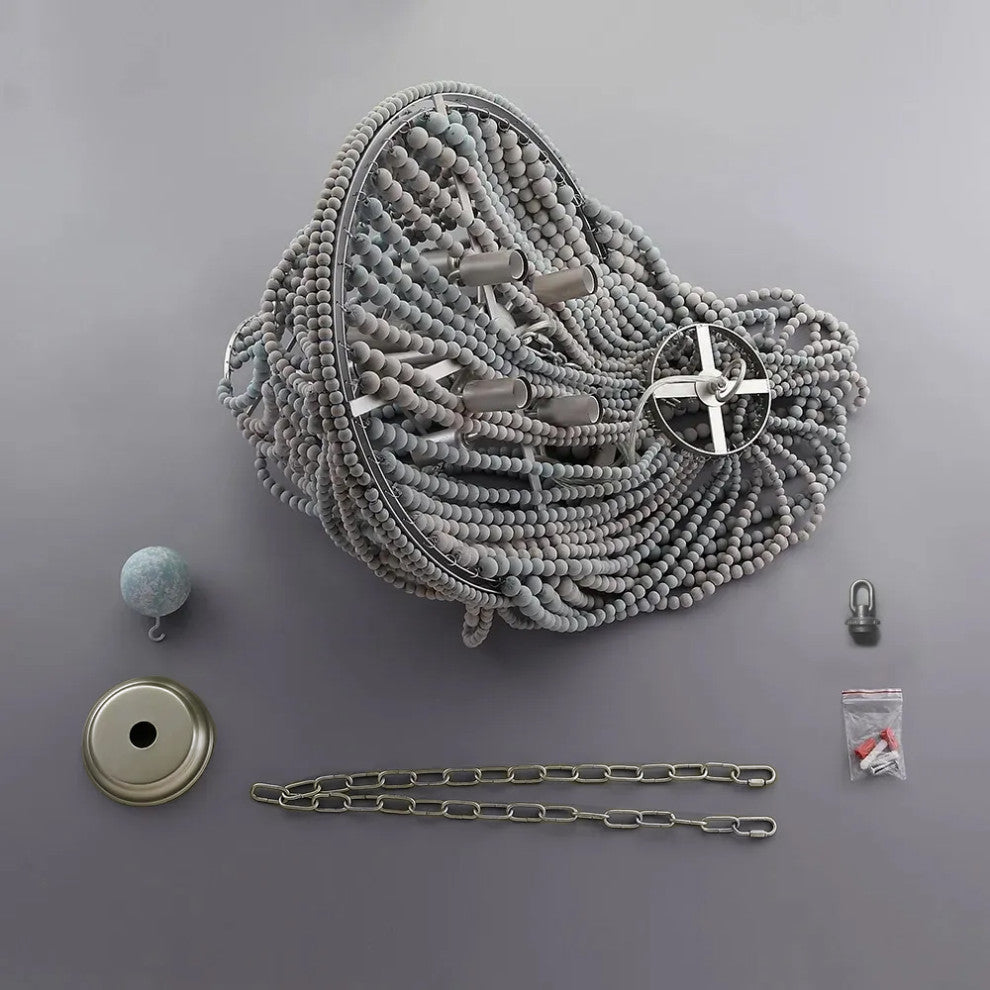 Katia Boho Wood Beaded Chandelier Empire Ceiling Light in Gray & Blue