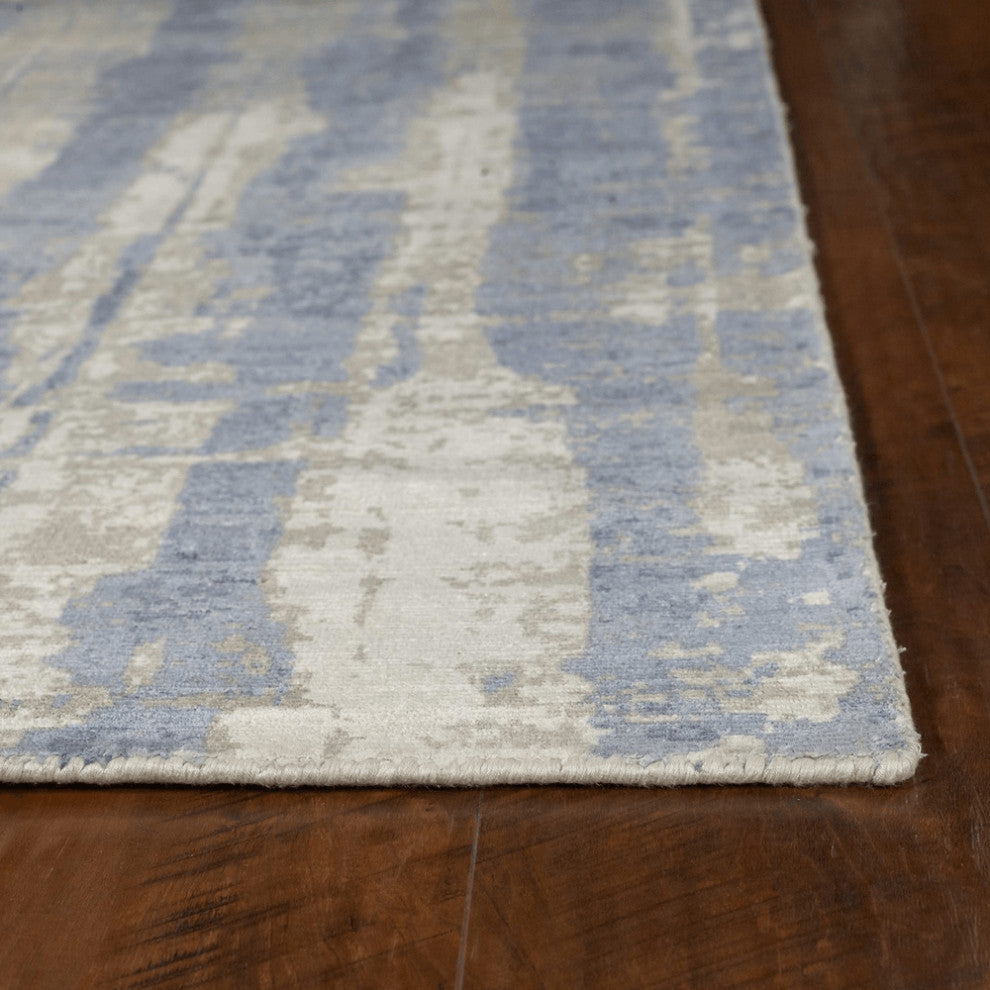 5'X7' Grey Blue Hand Loomed Abstract Brushstroke Indoor Area Rug