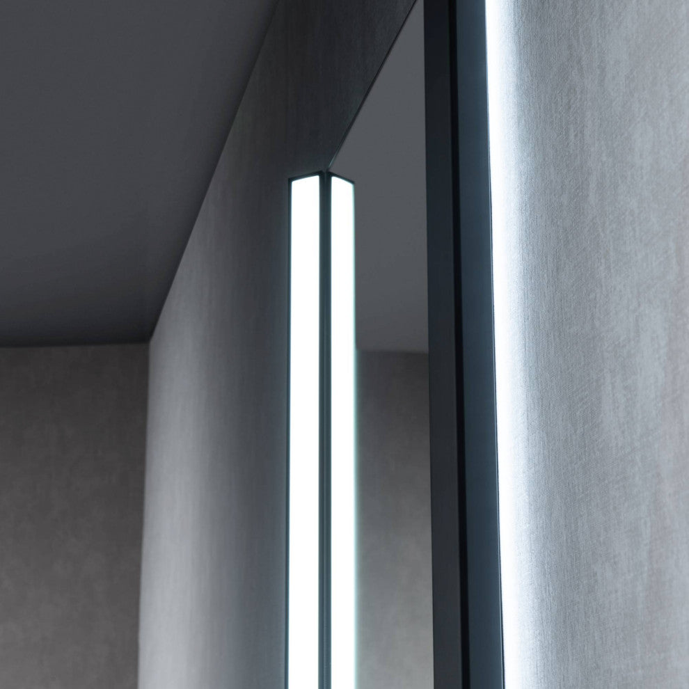 LED Antifog Bathroom Mirror, Dimmer, Adjustable Color, Matte Black, 20x32