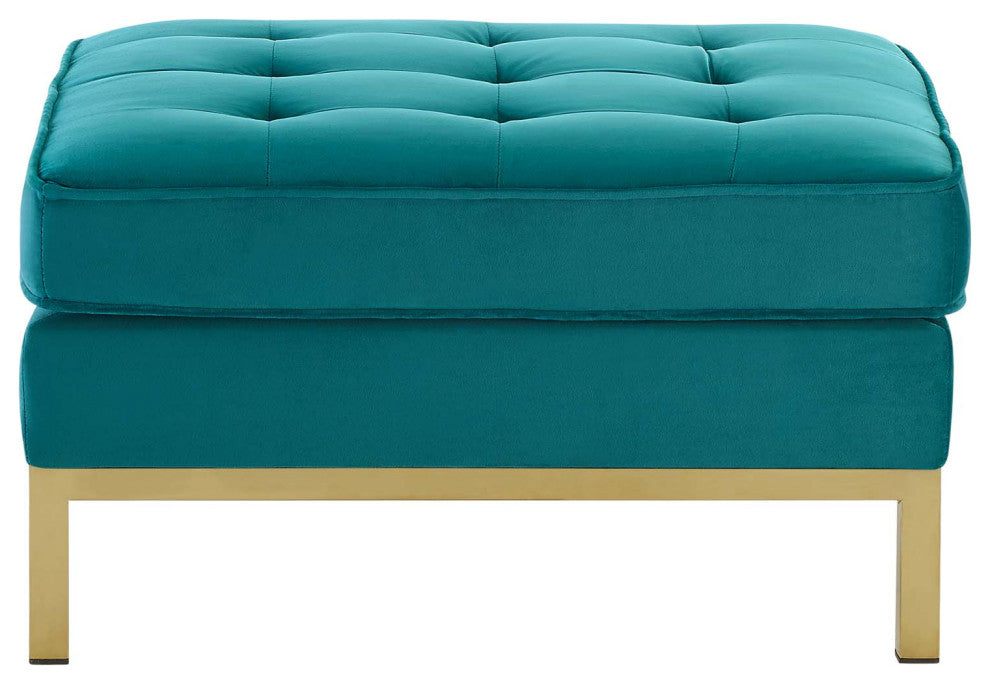 Accent Chair Ottoman, Velvet, Gold Teal Blue, Modern, Living Lounge Hospitality