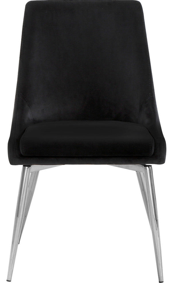 Karina Velvet Dining Chairs, Set of 2, Black, Chrome Base