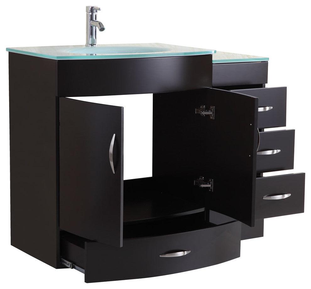 42" Black Vanity, 30" Single Sink Base, Single 12 Drawer Base, LV5-C2-42-B
