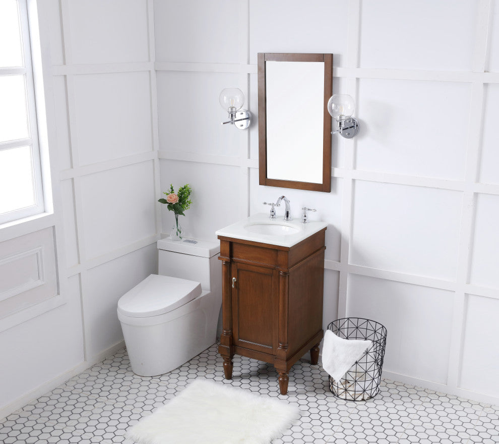 18" Single Bathroom Vanity, Walnut With Ivory White Engineered Marble