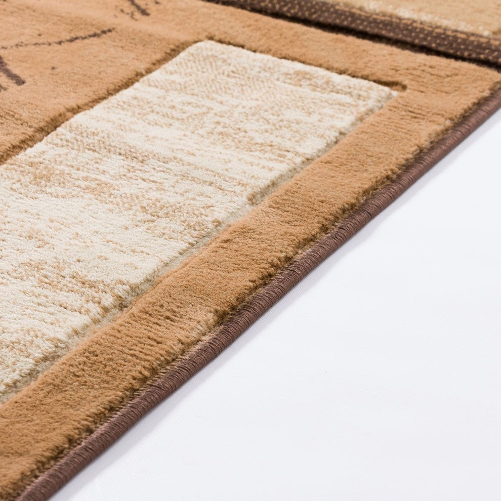 Well Woven Brooklyn Victoria Brown Beige Modern Squares Geo Runner Rug