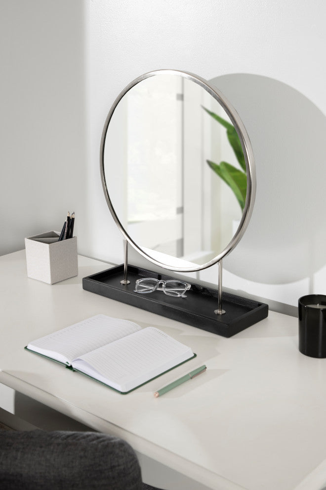 Maxfield Round Tabletop Mirror, Silver, 18x22