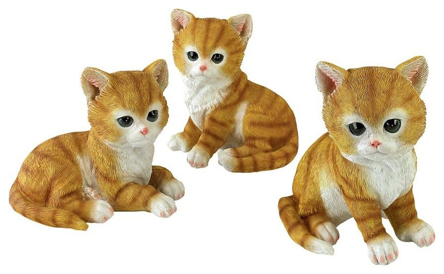 Set of 3 Tabby Kitten Statues