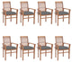 Vidaxl Dining Chairs, Set of 8, With Gray Cushions Solid Teak Wood