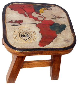 World Map Sea Chart 1609 Painted Wooden 11 Inch Step Stool