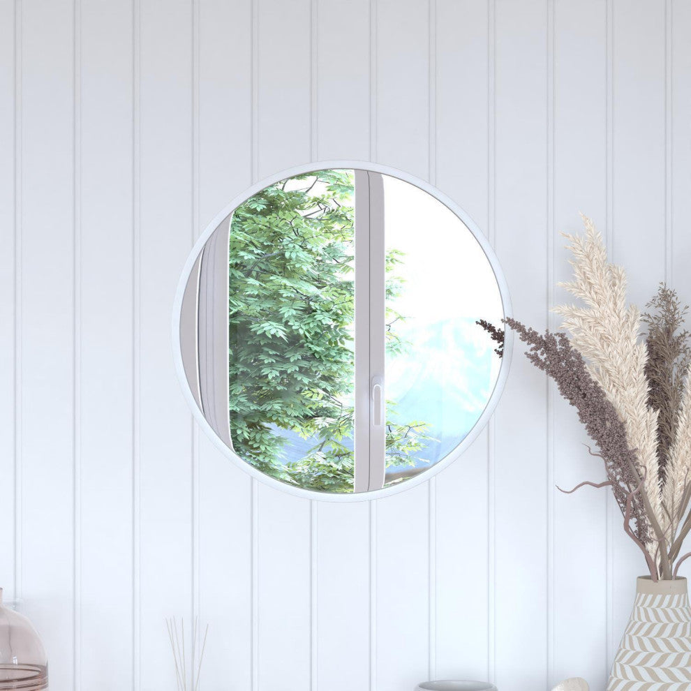Julianne Round Metal Framed Wall Mirror, Silver, 20"