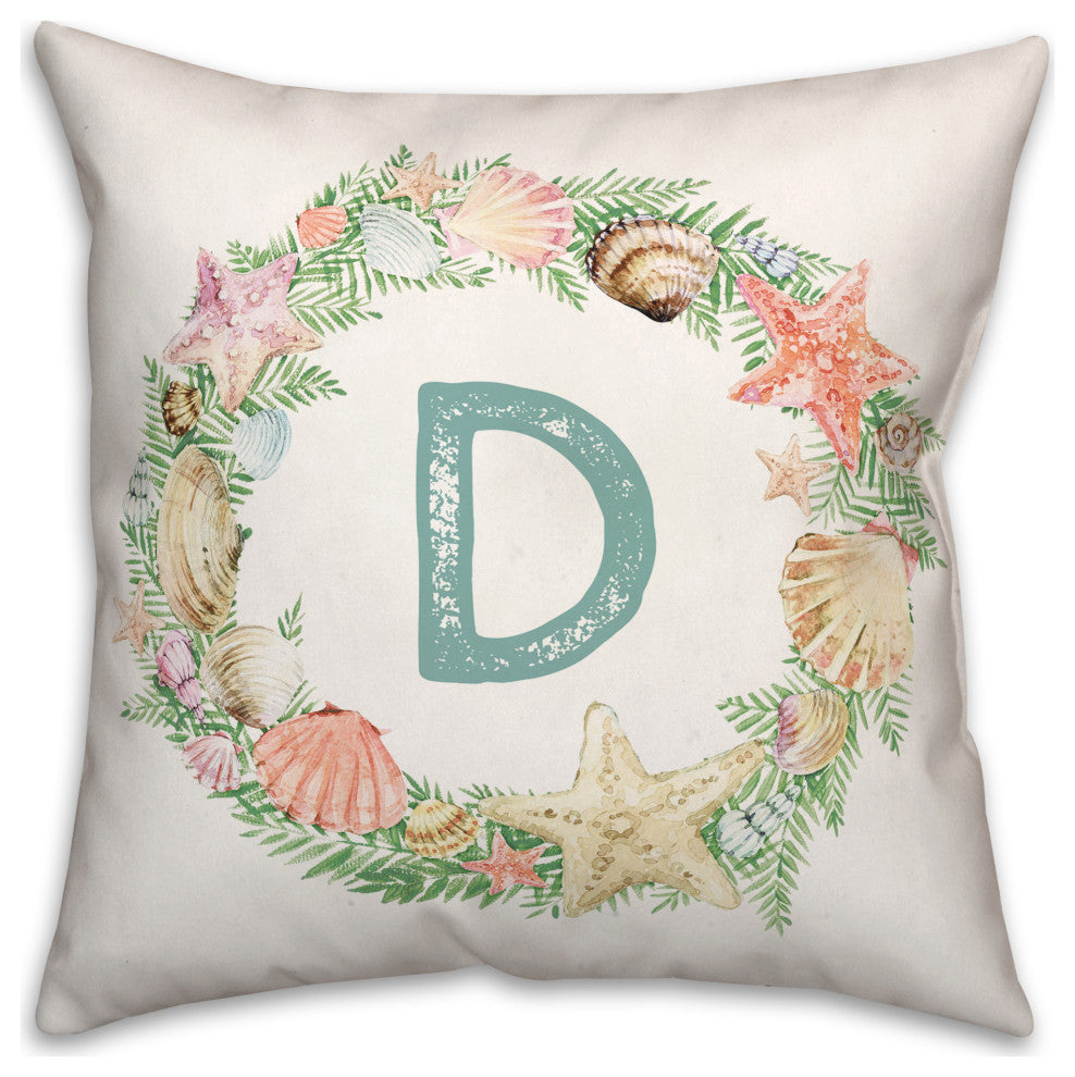 Coastal Christmas Monogram D 18x18 Spun Poly Pillow
