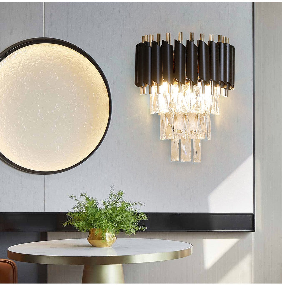 Luceyran | Modern Black LED Crystal Wall Lamp