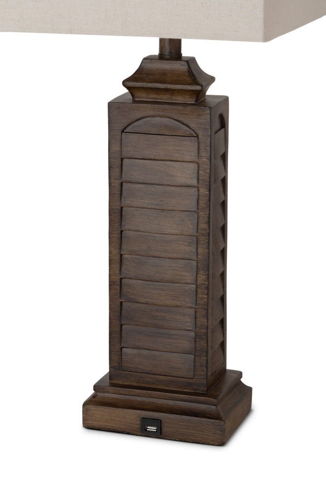 Set of 2 Brown Louver Base Table Lamps With USB