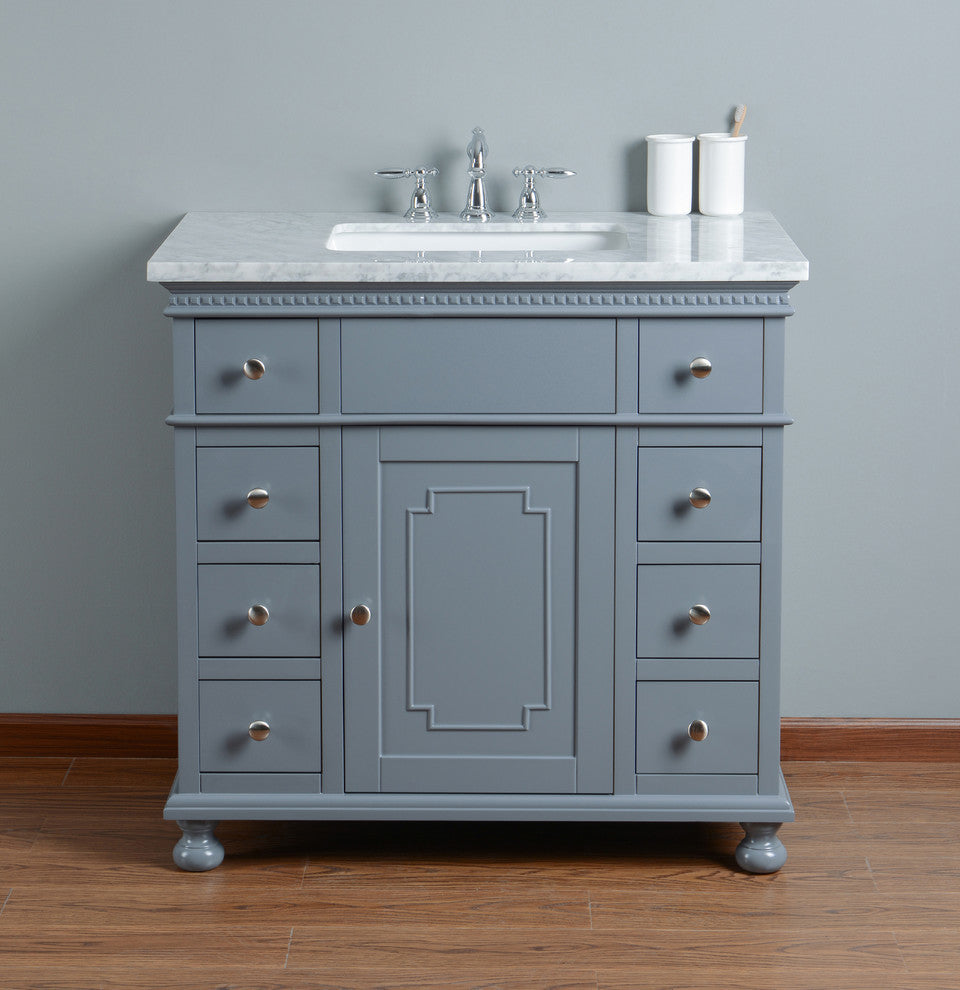 Stufurhome Abigail Embellished Bathroom Vanity, Gray, 36" Single Sink