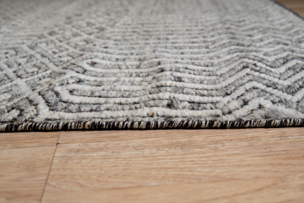 Ivory Contemporary Geometric Transitional High-Low Area Rug