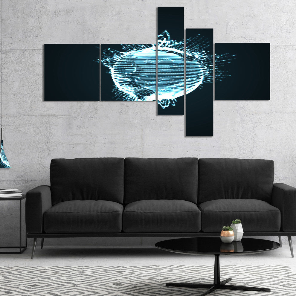 Glowing Blue 3D Sphere, Abstract Canvas art print, 60"x32", 5 panels