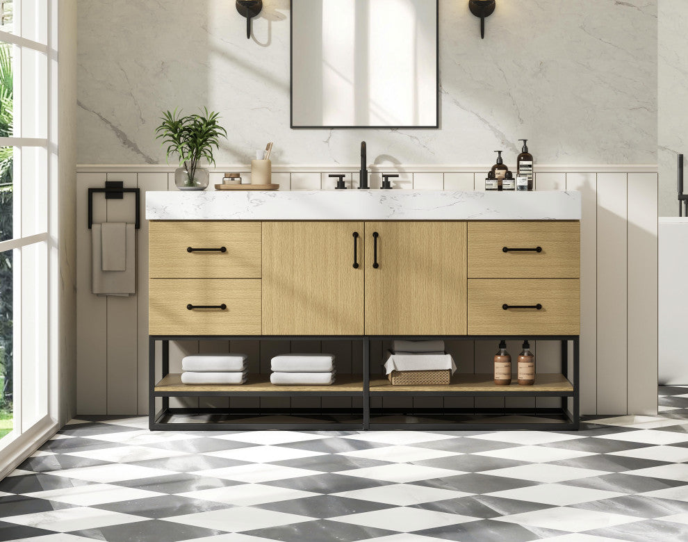 Home Living 60" Single Bathroom Vanity, Honey Brown