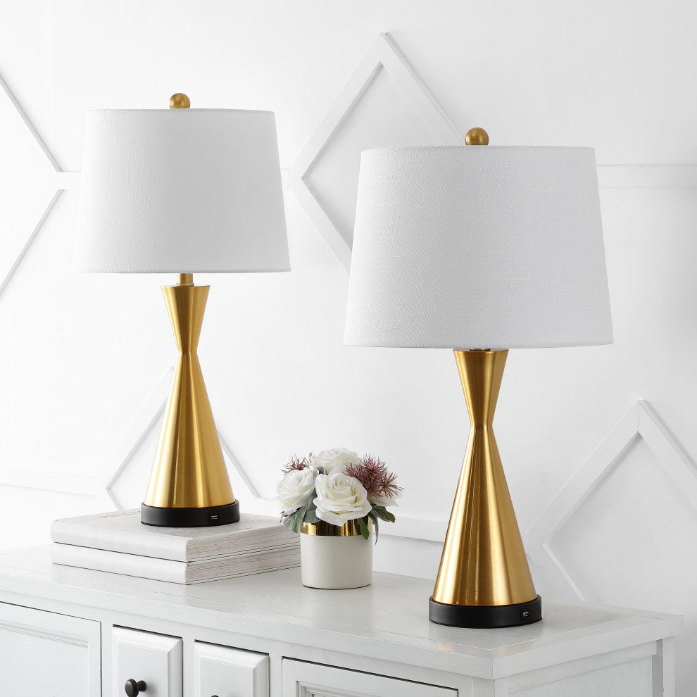 Colton 26" French Country Iron Table Lamp, USB Charging, Set of 2, Gold