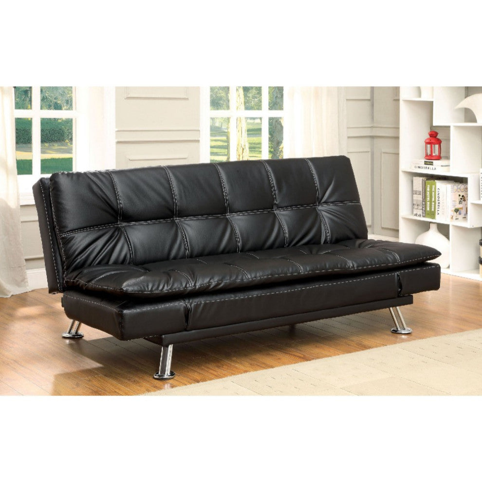 Benzara BM169239 Leatherette Contemporary Futon Sofa With Tufted Design, Black