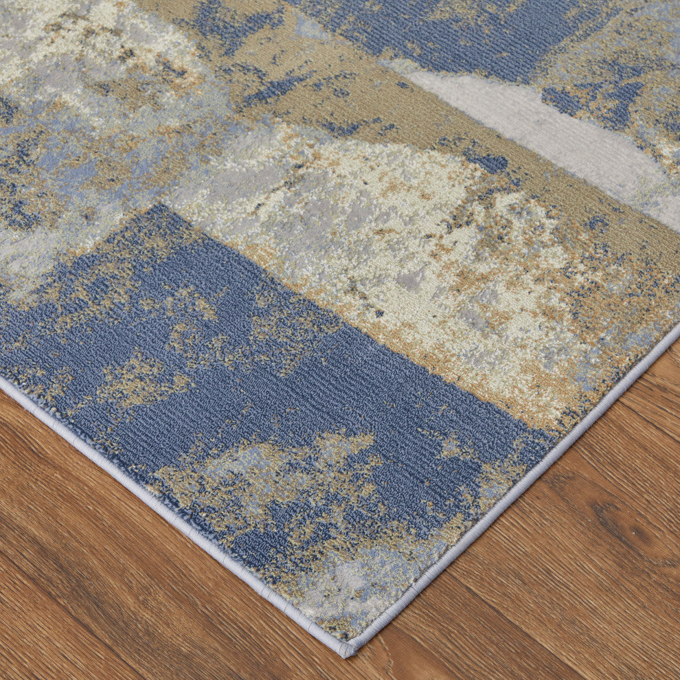 Takara Modern Abstract, Blue/Gray/Tan, 5'x7'6" Area Rug