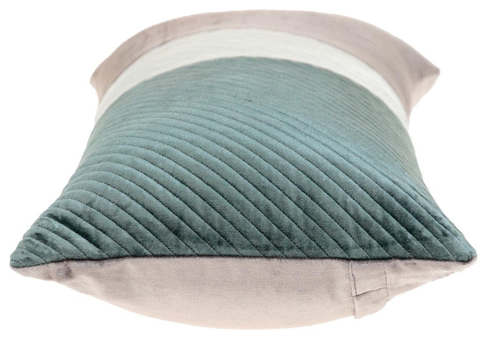 Taupe and Smokey Green Quilted Colorblock Velvet Lumbar Throw Pillow