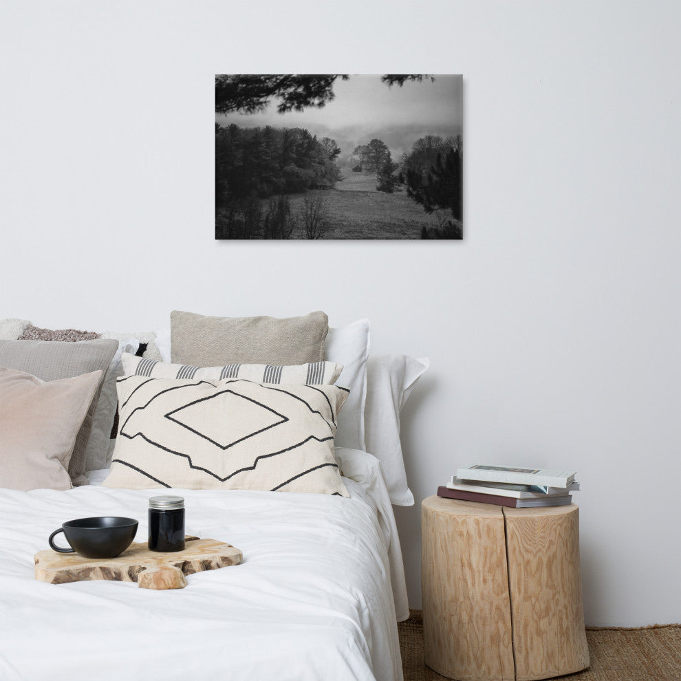 Mist of Valley Forge Black & White Landscape Canvas Wall Art Print, 24" X 36"