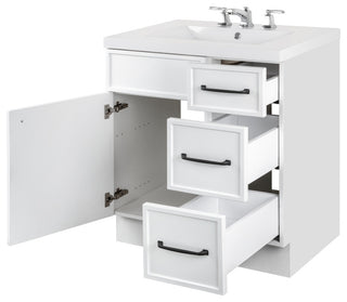 Manhattan Vanity, 1-Door 3-Drawer, White, 30", Single Bowl