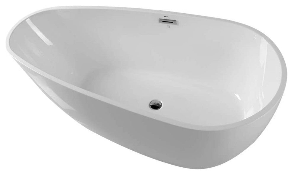 Fine Fixtures Capsule Freestanding Bathtub With Drain, White, 59"