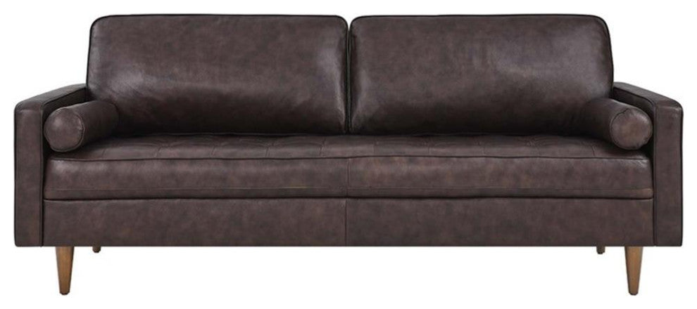 Modway Valour 81" Modern Style Top Grain Leather Sofa in Brown Finish