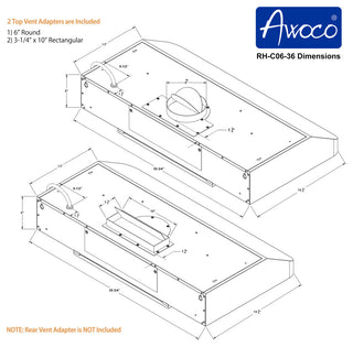 Awoco Classic Range Hood with Stainless Steel Cabinets, 36"