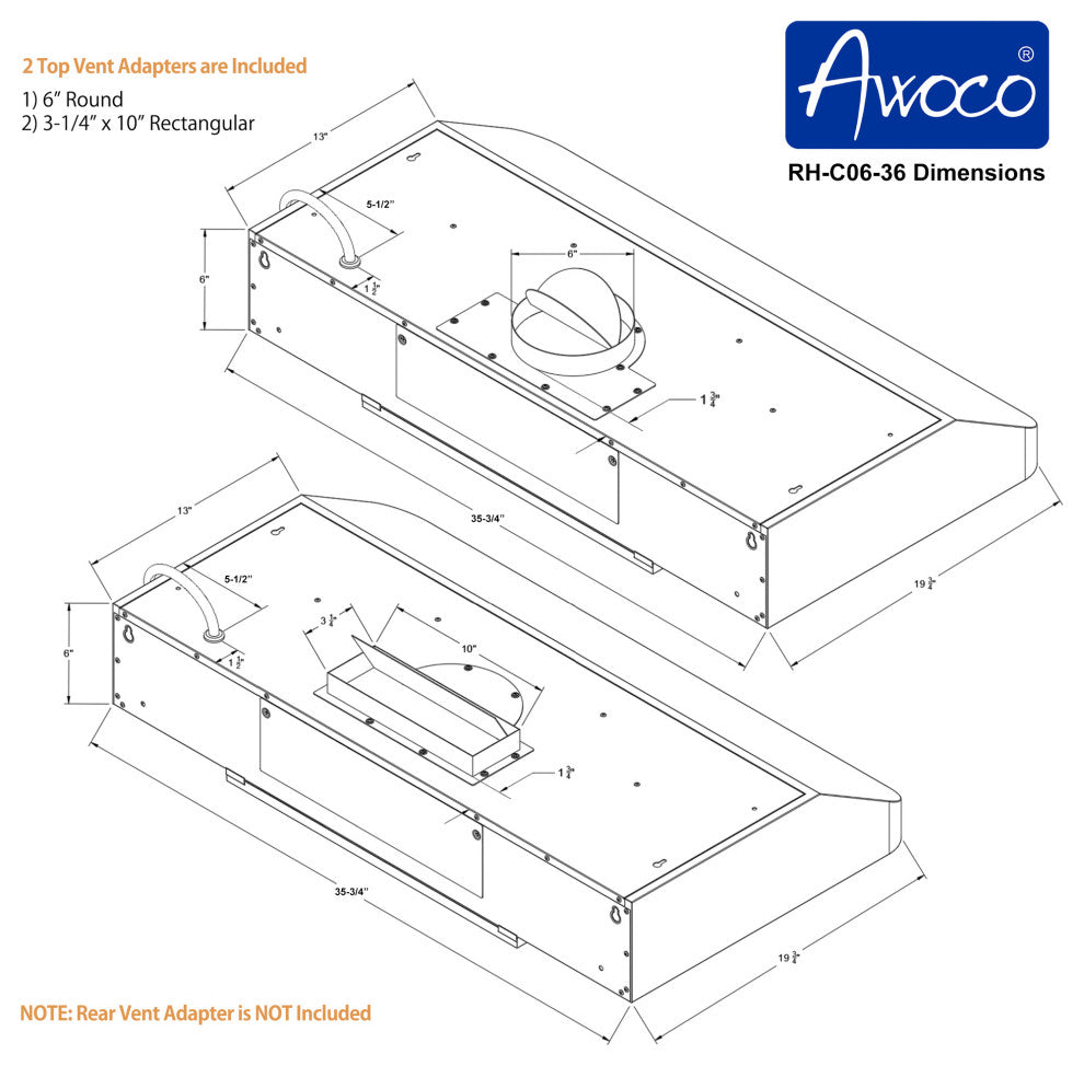 Awoco Classic Range Hood with Stainless Steel Cabinets, 36"