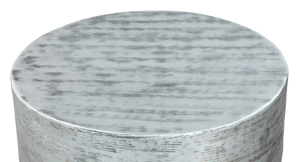 Sofa Side Table, Round, Aluminum, Metal, Antique Silver, Rustic Industrial