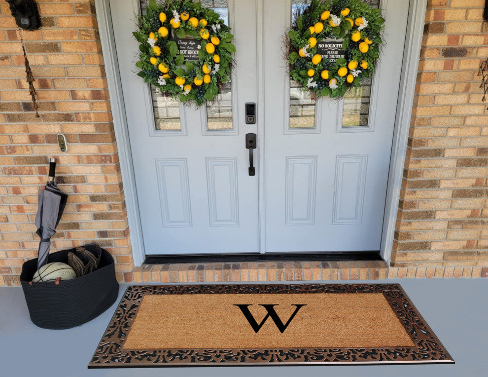 A1HC Rubber & Coir Paisley Large Outdoor Durable Monogrammed Doormat, 30" X 60",