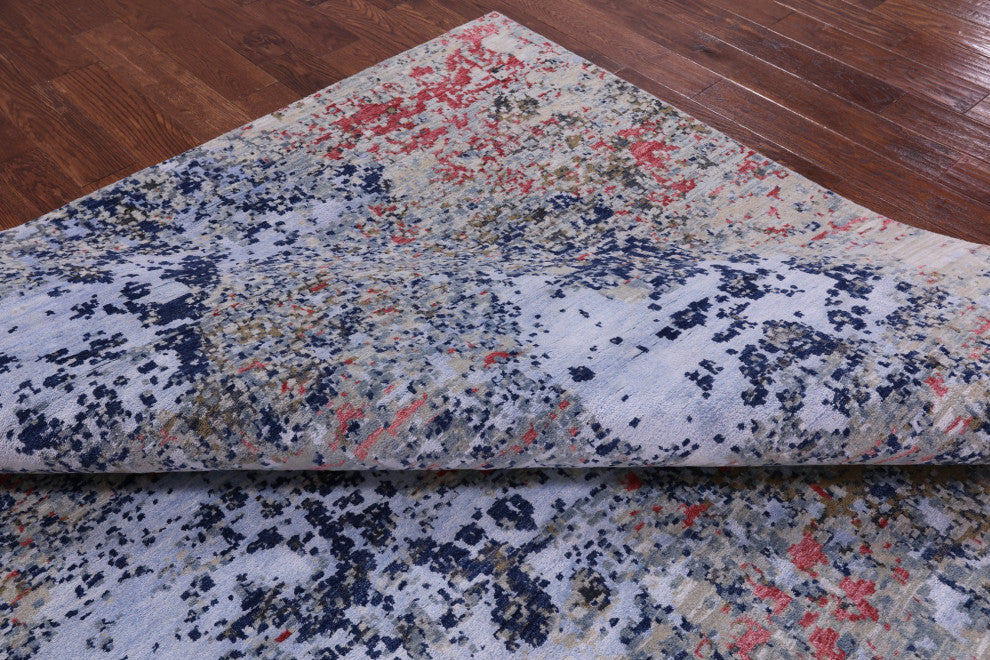 9' 0" X 12' 1" Wool and Silk Hand Knotted Abstract Rug Q12093