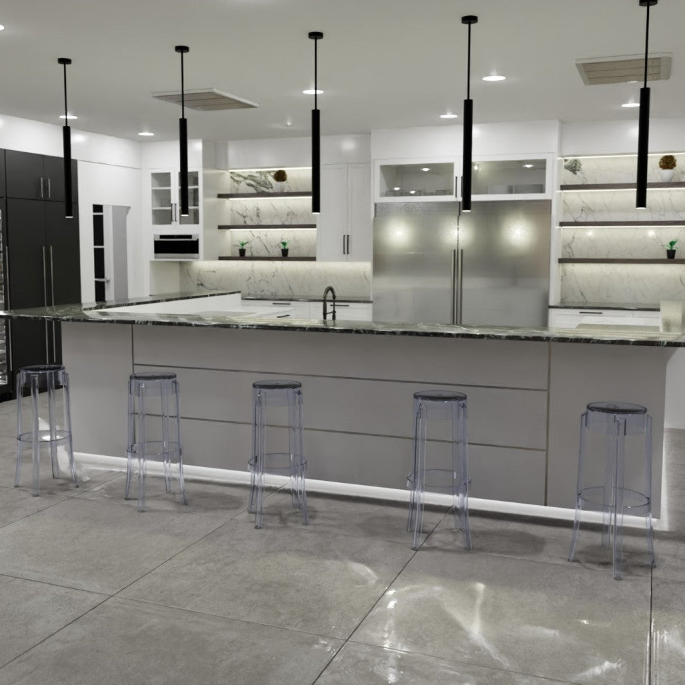 LeisureMod Averill Plastic Barstool with Clear Acrylic Seat and Legs, Set of 2