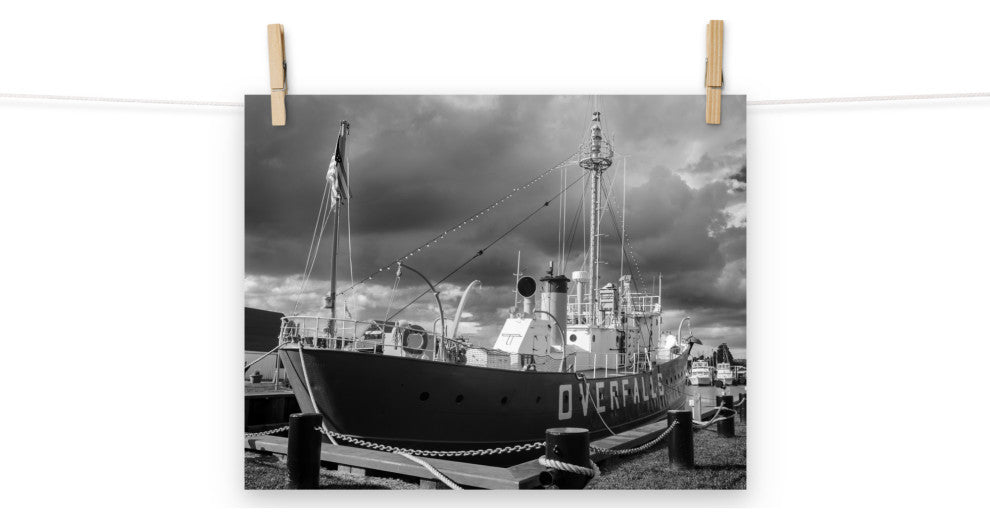 Overfalls Lightship Landscape Photo Black and White Unframed Wall Art Print, 11" X 14"